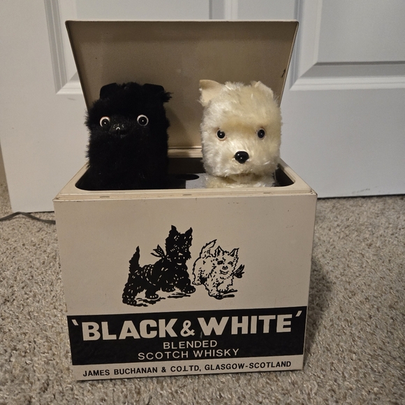 Vintage 60s Black and White Mechanical Barking Dogs Advertising Display